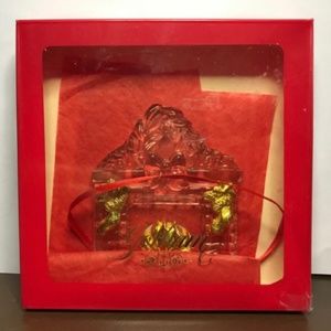 👀Gorham “Fireplace & Stocking” Crystal/Gold Holiday Ornament.New